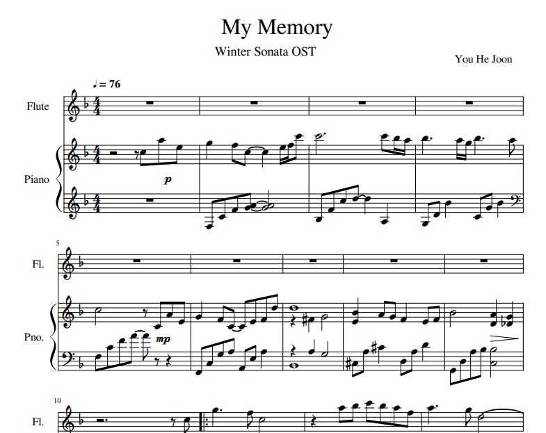My Memory sheet music for flute and piano